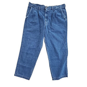Vintage Roundtree & Yorke Jeans Men's 40x28 Blue Denim Pleated Relaxed Y2K Boho